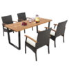 5 Pieces Patio Wicker Chair and Dining Table Set with 2 Inch Umbrella Hole