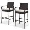 2/4 Pieces Outdoor PE Rattan Cushioned Barstool Set with Armrests-Set of 4