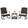 3 Piece Patio Rocking Set Wicker Rocking Chairs with 2-Tier Coffee Table-Off White