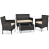 4 Piece Patio Rattan Conversation Set with Cozy Seat Cushions-Black