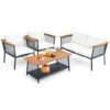 4 Piece Patio Rattan Furniture Set with 2-Tier Coffee Table-White