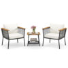 3 Piece Patio Furniture Set Rattan Chair Set with 2-Tier Coffee Table-White