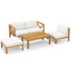 5 Piece Outdoor Conversation Furniture Set with 3 Chairs 1 Ottoman and 1 Coffee Table-White