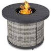 50,000 BTU Grey Wicker Round LP Gas Propane Fire Pit w/ Faux Wood Tabletop and Cover