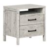 Modern Washed Pine 2 Drawer Nightstand Cubby Storage Shelf