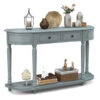 52 Inch Retro Console Table with 2 Drawers and Open Shelf Entryway Sofa Table-Blue