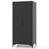 62 Inch Wicker Wardrobe with 2 Doors PE Rattan Closet with Hanging Rod-Black