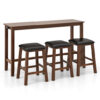 4-Piece Bar Table Set Counter-Height Table and 3 PVC Leather Upholstered Bar Stools-Brown