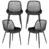 Modern Kitchen Chairs with Metal Legs  Cutout Backrest  Curved Seat for Dining Room Home Office-Black