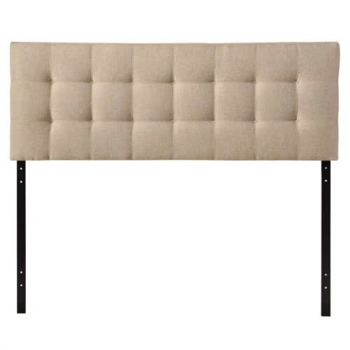 King size Beige Fabric Upholstered Mid-Century Style Headboard