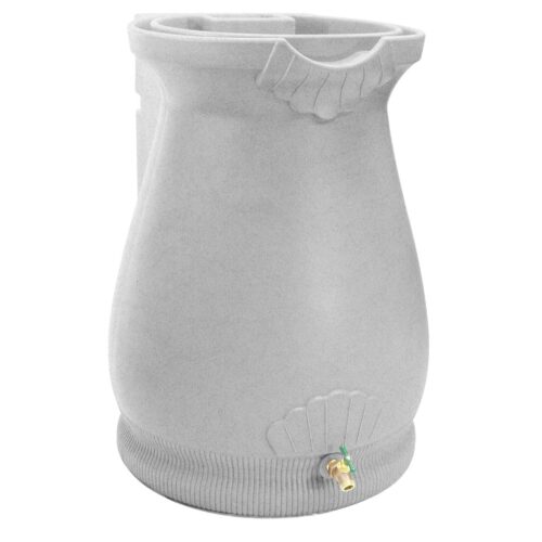 Light Grey Granite 65 Gallon Plastic Urn Rain Barrel with Planter Top