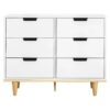 Modern Mid-Century Style 6-Drawer Double Dresser in White Natural Wood Finish