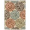 7’10” x 10’10” Indoor / Outdoor Beige Area Rug with Colorful Circle Pattern