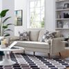 Modern Couch Beige Upholstered Sofa with with Mid-Century Style Wood Legs