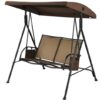 2-Person Patio Swing with Adjustable Canopy and 2 Storage Pocket-Brown