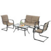 4 Pieces Outdoor Patio Furniture Set with Padded Glider Loveseat and Coffee Table-Brown