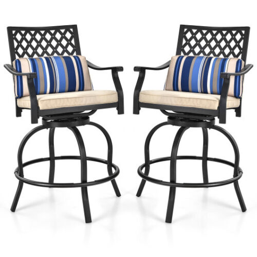 Set of 2 Outdoor Bar Height Chair with Soft Cushions