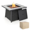 35 Inch Propane Gas Fire Pit Table Wicker Rattan with Lava Rocks PVC Cover-Black