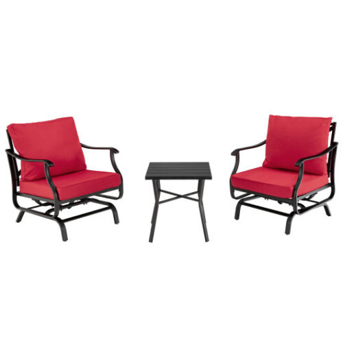 3 Piece Patio Rocking Chair Set with Coffee Table-Red