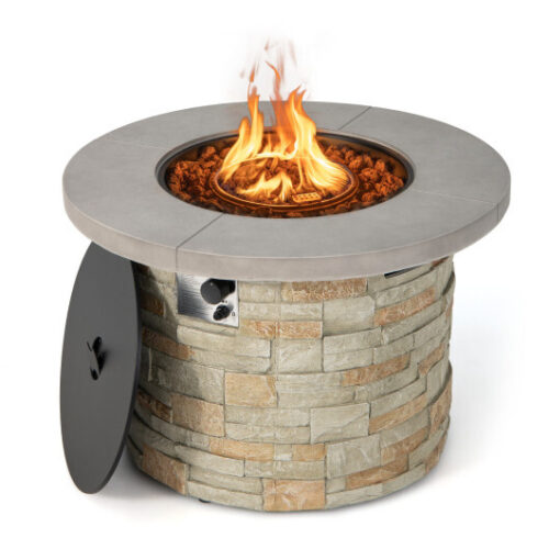 36 Inch Propane Gas Fire Pit Table with Lava Rock and PVC cover-Gray