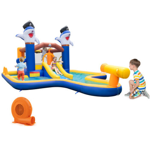 7-In-1 Water Slide Park with Splash Pool and Water Cannon with 680W Blower