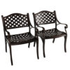 Cast Aluminum Patio Chairs Set of 2 Dining Chairs with Armrests Diamond Pattern-Bronze