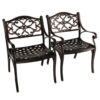 Cast Aluminum Dining Chairs Set of 2 with Patio Chairs Armrests Flower Pattern-Bronze