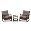 3 Pieces Outdoor Rattan Rocking Chairs Set with  2-Tier Side Table for Garden Backyard-Brown