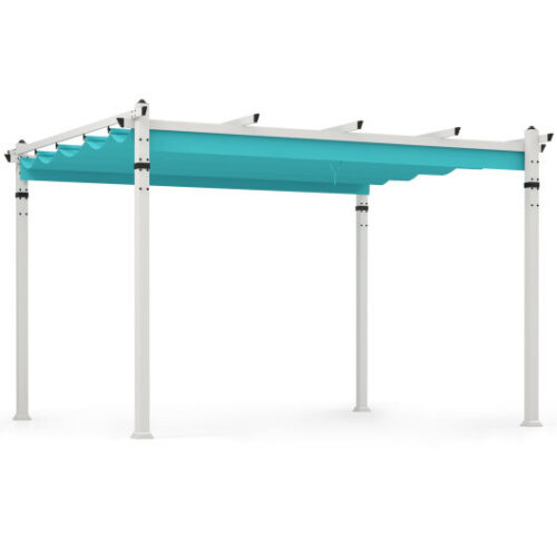 Outdoor Pergola with Retractable Canopy and Aluminum Frame-Turquoise