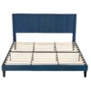 King size Modern Navy Blue Velvet Upholstered Platform Bed with Headboard