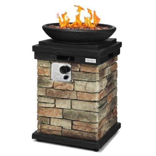 40000BTU Outdoor Propane Burning Fire Bowl Column Realistic Look Firepit Heater-Brown