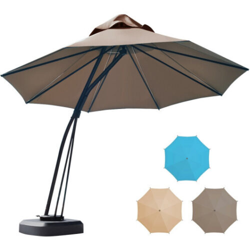 11 Feet Outdoor Cantilever Hanging Umbrella with Base and Wheels-Tan