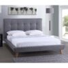 Full Modern Grey Linen Upholstered Platform Bed with Button Tufted Headboard