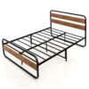 Queen Industrial Wood and Metal Tube Platform Bed with Headboard and Footboard