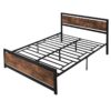 Queen Size FarmHouse Metal Wood Platform Bed Headboard Footboard