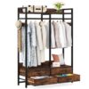 Heavy Duty Brown Black Garment Rack Clothes Hanging Rod with 4 Storage Drawers