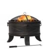 26-inch Round Steel Outdoor Fire Pit with Cover and Poker in Bronze