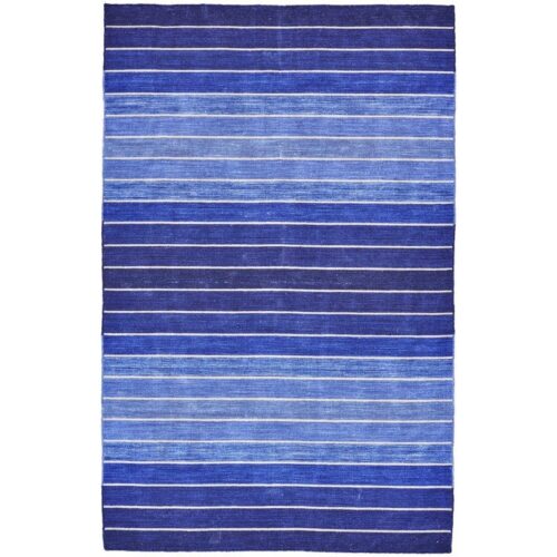 8′ x 11′ Striped Hand-Tufted Wool/Cotton Blue Area Rug