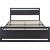 Full Black Metal Platform Bed Frame with Wood Panel Headboard and Footboard