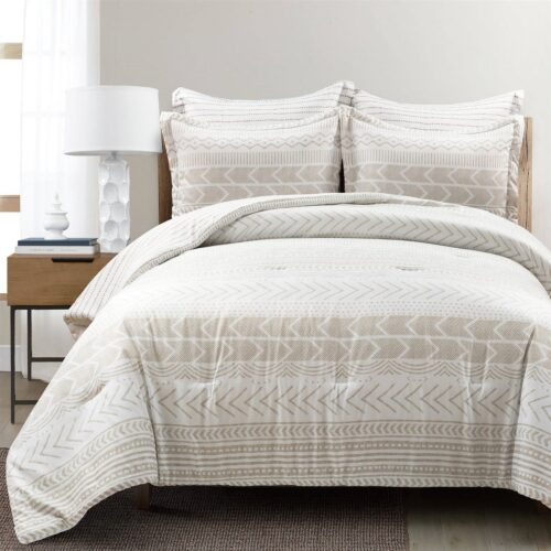 King size Scandinavian Chevron Beige Taupe 5 Piece Lightweight Comforter Set