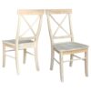 Set of 2 – Unfinished Wood Dining Chairs with X-Back Seat Backrest