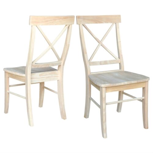 Set of 2 – Unfinished Wood Dining Chairs with X-Back Seat Backrest