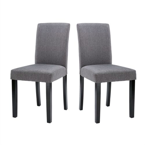 Set of 2 – Grey Fabric Dining Chairs with Black Wood Legs