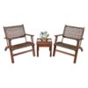 3 Piece Wooden Rattan Outdoor Patio Furniture Chair Table Bistro Set