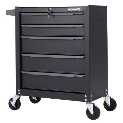 5-Drawer Tool Storage Cabinet with Hanging Holes and Central Keyed Locking System-Black