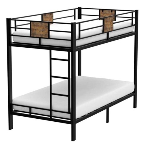 Twin over Twin Heavy Duty Metal Bunk Bed in Black with Side Ladder