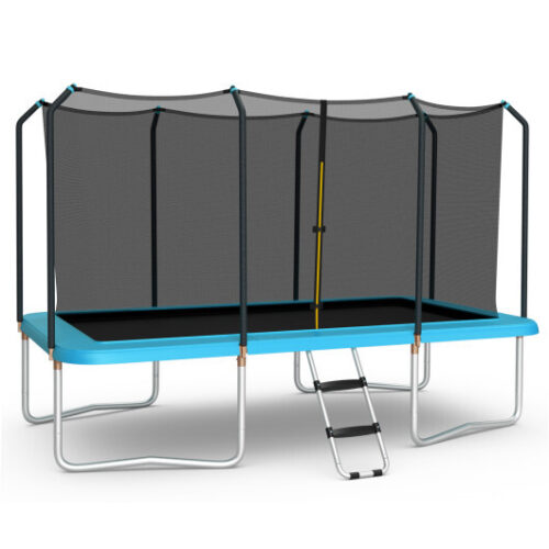 8 x 14 Feet Rectangular Recreational Trampoline with Safety Enclosure Net and Ladder-Blue