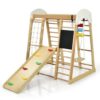 Indoor Playground Climbing Gym Wooden 8-in-1 Climber Playset for Children-Natural