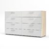 White Modern Bedroom 8-Drawer Double Dresser with Oak Finish Sides and Top