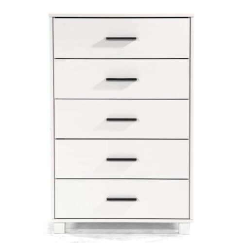 Modern Farmhouse Solid Wood 5 Drawer Bedroom Chest in White Wooden Finish